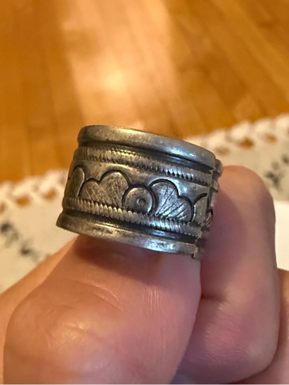Marc Jacobs Sterling Heart Print Carved Ring - Size 7 or 8
